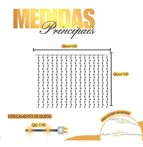 Cortina Led Amarela 3x3 Metros Festa Casamento Eventos Natal Iluminação