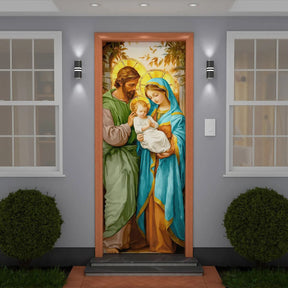 Capa De Porta Natal Religioso em Tecido Para Decoração 0,85x2,10m Com Elástico