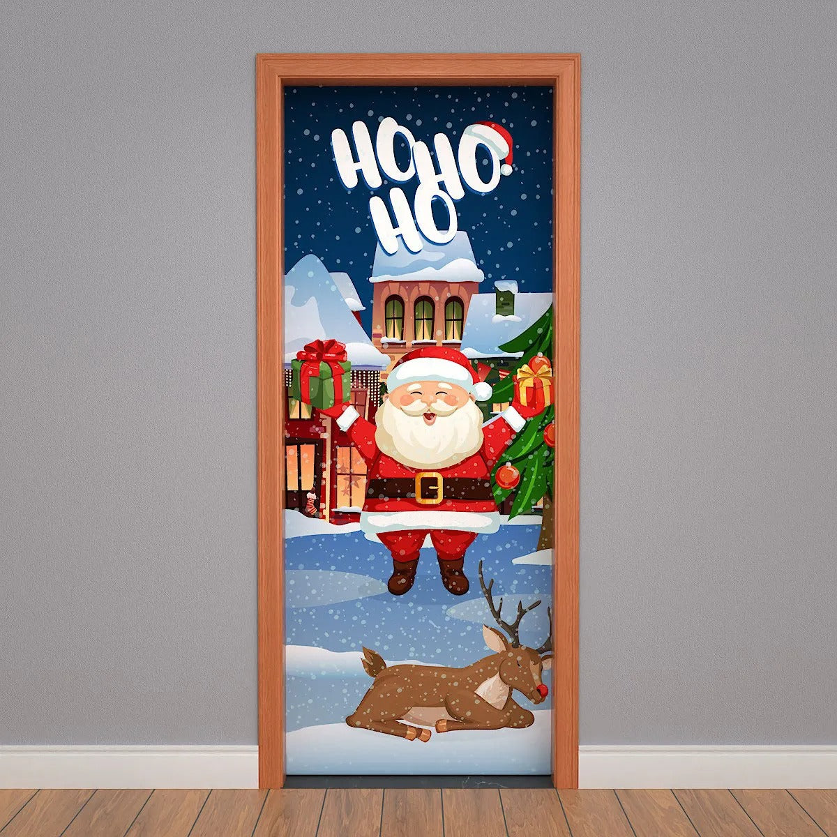 Capa De Porta Natal Papai Noel Sublimado Para Decoração 0,85x2,10m Veste Fácil