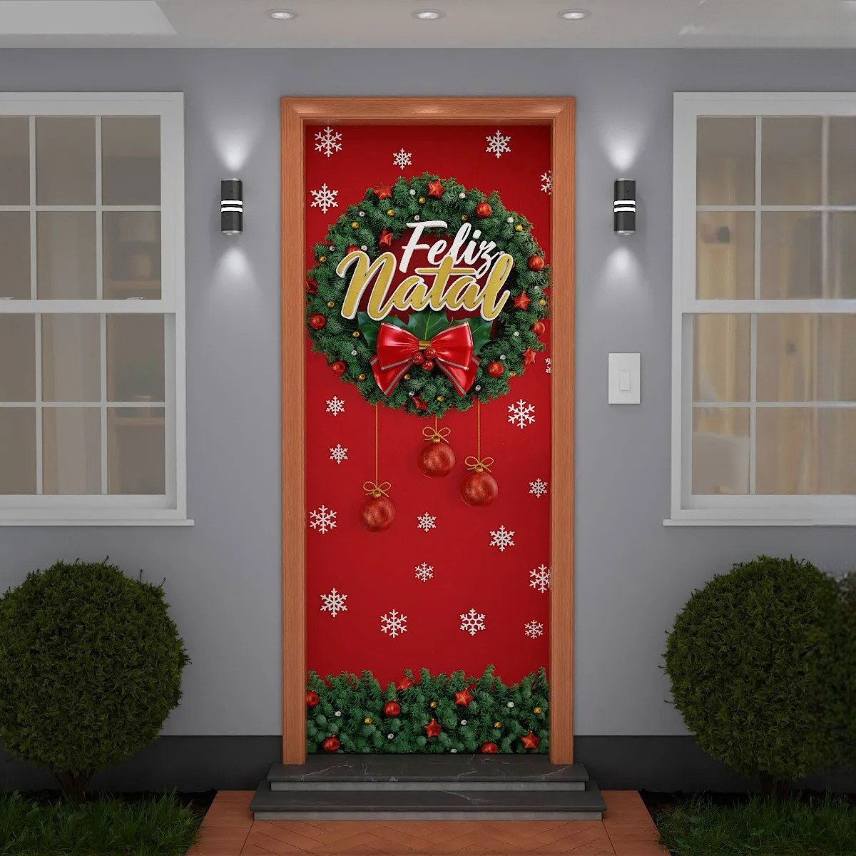 Painel Capa De Porta Natal Guirlanda em Tecido Decorativo 0,85x2,10m Com Elástico