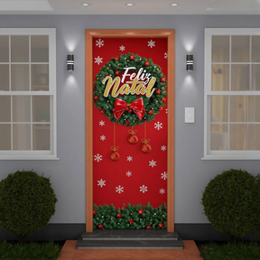 Painel Capa De Porta Natal Guirlanda em Tecido Decorativo 0,85x2,10m Com Elástico