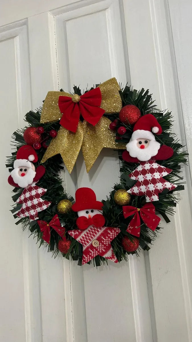 Guirlanda De Papai Noel Com Laços E Enfeites Vermelho Natal