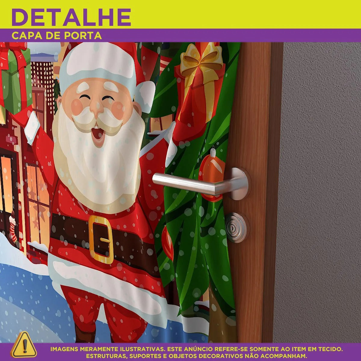 Capa De Porta Natal Papai Noel Sublimado Para Decoração 0,85x2,10m Veste Fácil