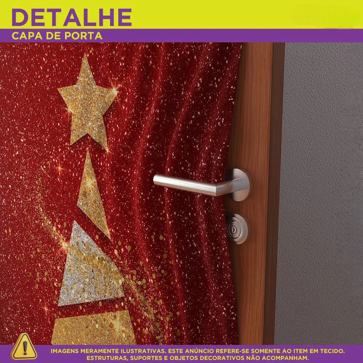 Painel Capa De Porta Natal Glitter Sublimado Para Decoração 0,85x2,10m Veste Fácil