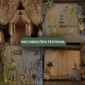 Cortina 3x3m Pisca Pisca 300 Leds Bivolt Decoração De Natal - Branco Quente