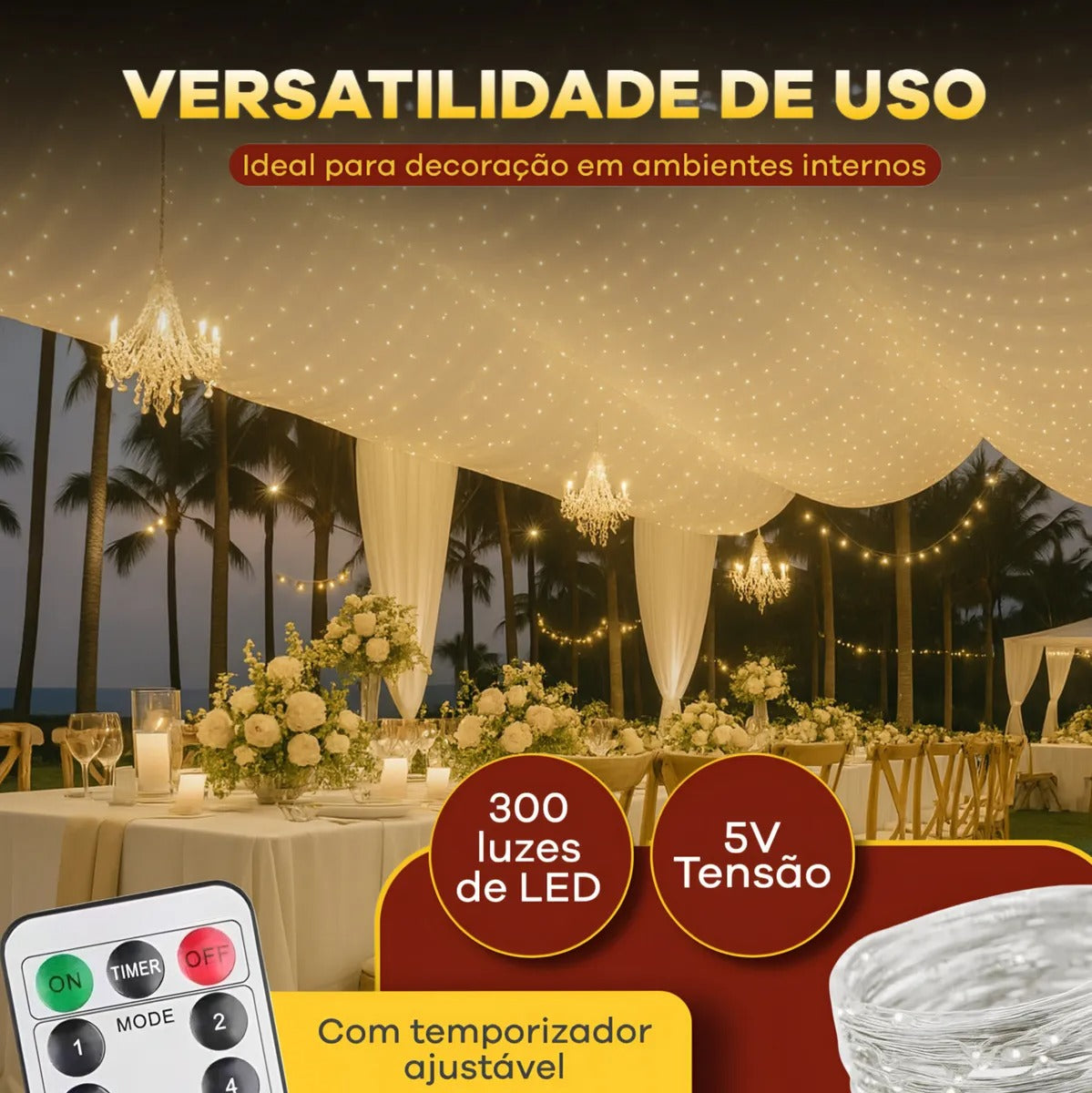 Cortina Led Amarela 3x3 Metros Festa Casamento Eventos Natal Iluminação