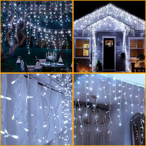 Cascata Pisca Pisca Natal 8 Funções 400 Leds 10m Branco Frio Extensível A Prova D'agua