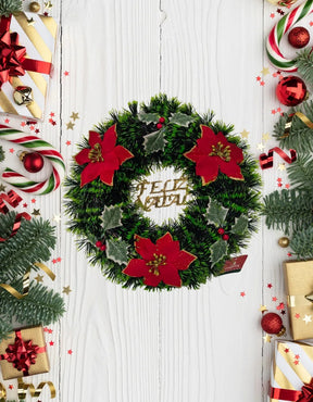 Guirlanda De Feliz Natal Especial Enfeite De Porta 40cm Verde Escuro