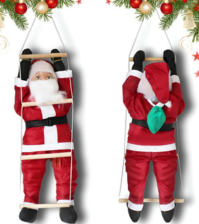 Boneco Papai Noel Na Escada Decoração De Natal Enfeite Natalino Subindo Na Escada Pendente Grande Com 60 Cm