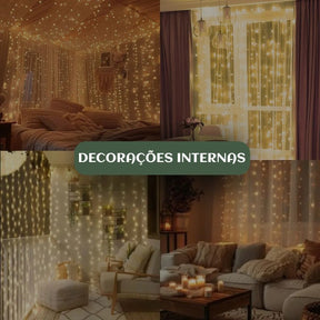 Cortina 3x3m Pisca Pisca 300 Leds Bivolt Decoração De Natal - Branco Quente