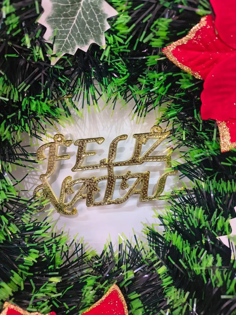 Guirlanda De Feliz Natal Especial Enfeite De Porta 40cm Verde Escuro