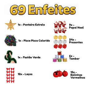 Kit Árvore De Natal 1,20m Decorada Verde Pinheiro Canadense Cheios Grande Pé De Ferro Premium