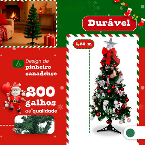 Kit Árvore De Natal 1,20m Decorada Verde Pinheiro Canadense Cheios Grande Pé De Ferro Premium