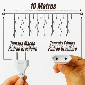 Cascata Pisca Pisca Natal 8 Funções 400 Leds 10m Branco Frio Extensível A Prova D'agua