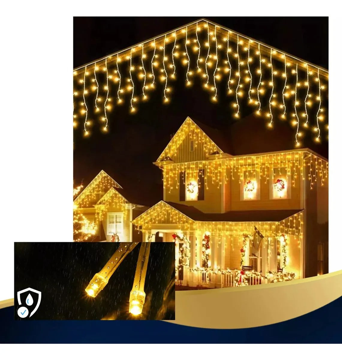 Cascata 400 Led 10m Natal Prova D'água Cor Branco Quente