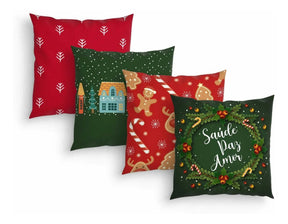 Kit 4 Capas De Almofadas Decorativas Natal Vermelha E Verde