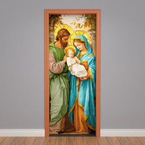 Capa De Porta Natal Religioso em Tecido Para Decoração 0,85x2,10m Com Elástico