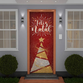 Painel Capa De Porta Natal Glitter Sublimado Para Decoração 0,85x2,10m Veste Fácil