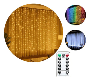 Cortina 3x3m Pisca Pisca 300 Leds Bivolt Decoração De Natal - Branco Quente