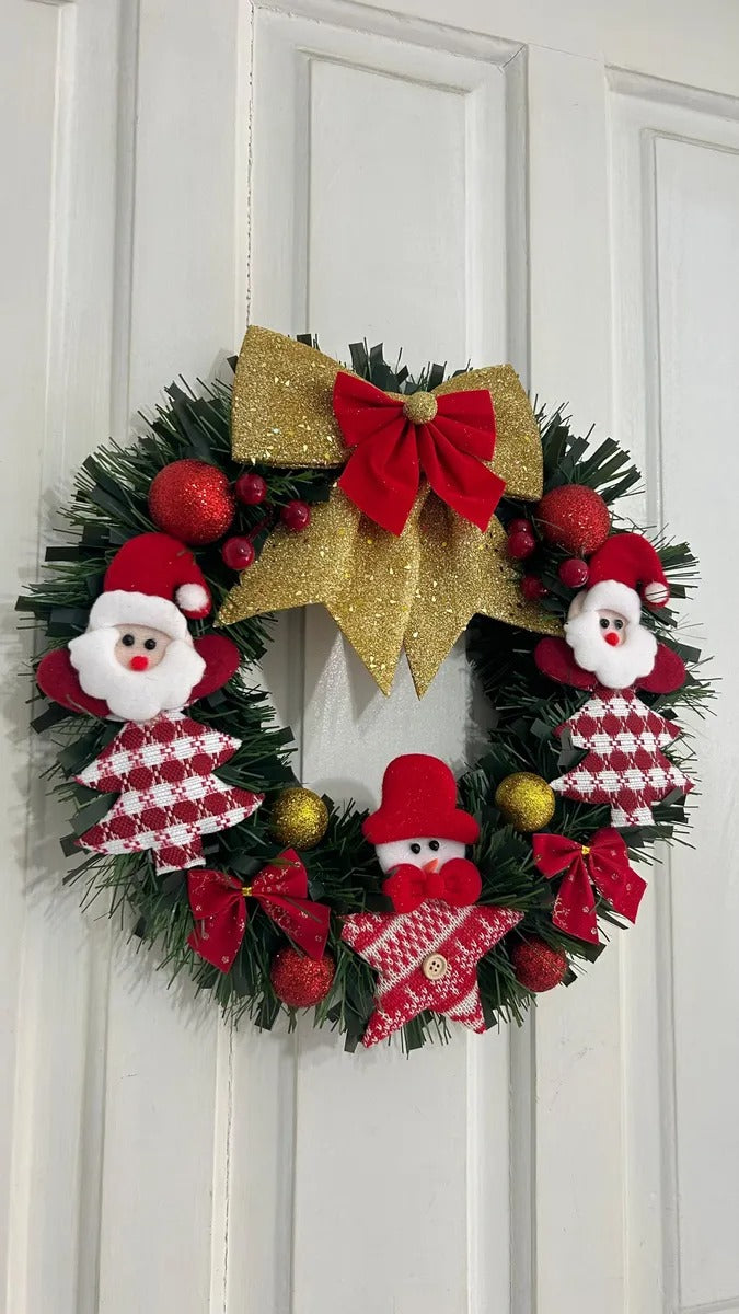 Guirlanda De Papai Noel Com Laços E Enfeites Vermelho Natal