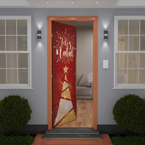 Painel Capa De Porta Natal Glitter Sublimado Para Decoração 0,85x2,10m Veste Fácil