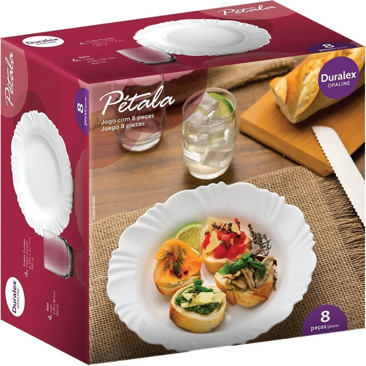 Aparelho de Jantar Duralex Opaline Pétala 8 Peças 23,5cm 260ml - Nadir