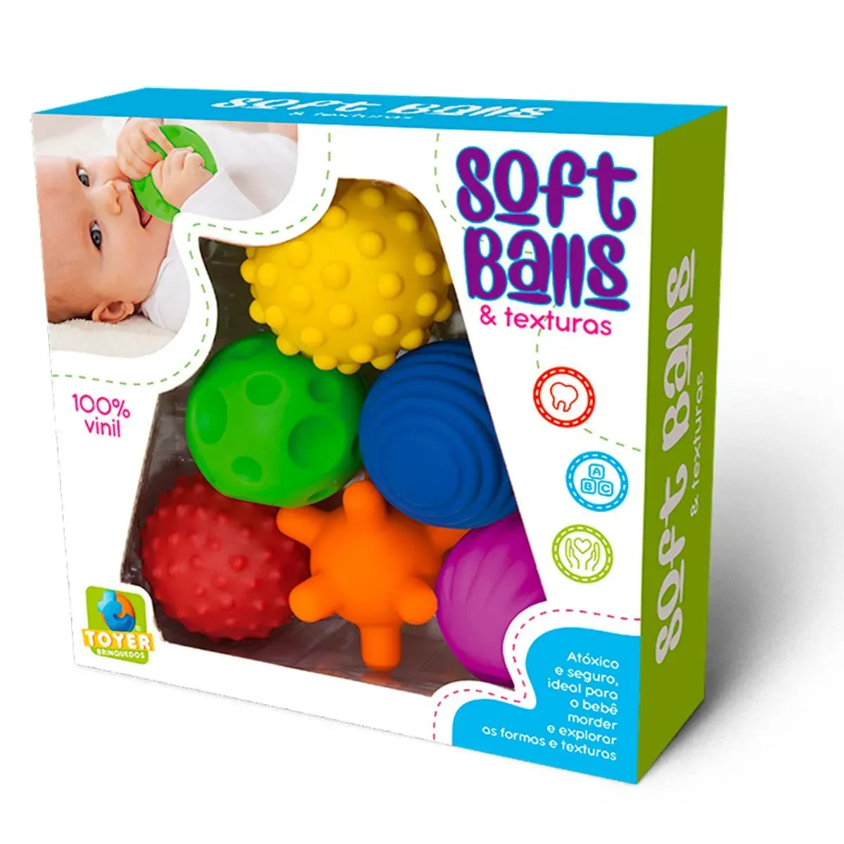 Bola Soft Balls E Texturas Colorida 6 Peças 3210 - Toyer Brinquedos