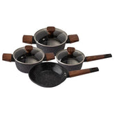 Jogo de Panelas 4 Peças Alumínio Preto Cabo Carvalho Tampa de Vidro CK6410 - Clink