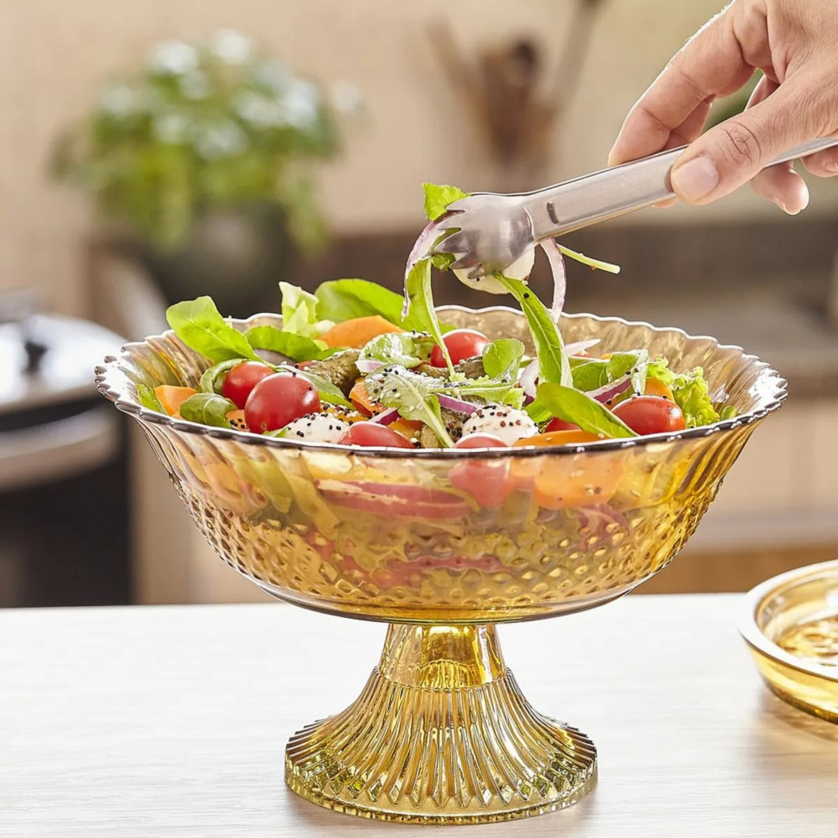 Centro de Mesa Dia Com Pé Vidro Reciclado Translúcido Âmbar 15x24cm - Vitazza