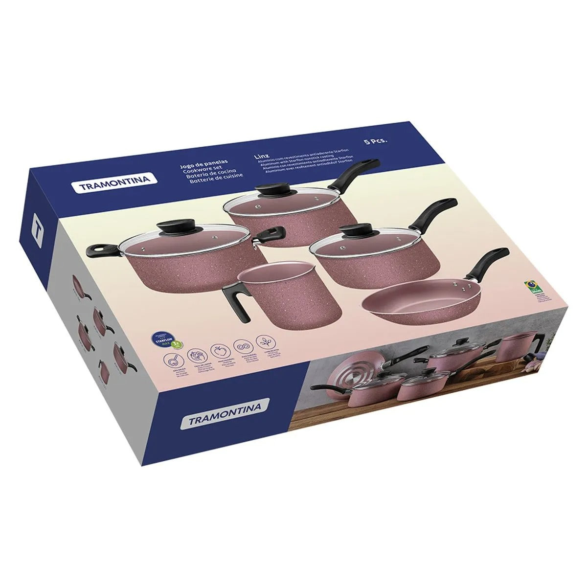 Jogo de Panelas Linz 5 Peças Alumínio Revestimento Interno Antiaderente Starflon Max Preto 28299005 - Tramontina