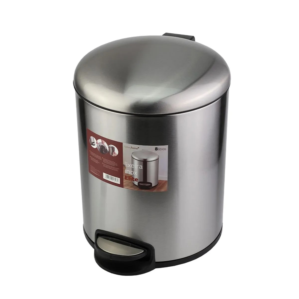 Lixeira 8 Litros Com Pedal Elite Aço Inox E Plástico 5x26cm - Honeyhome
