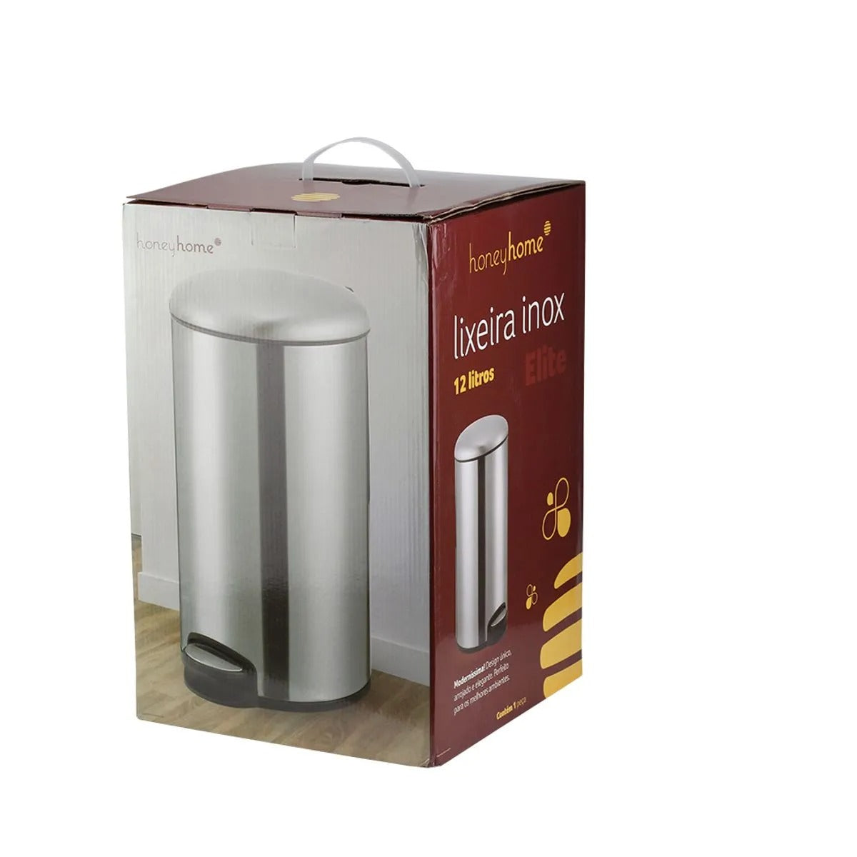 Lixeira 12 Litros Com Pedal Elite Aço Inox E Plástico Pp 40,5x26cm - honeyhome