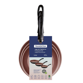 Jogo de Frigideiras Linz 3 Peças Revestimento Interno Antiaderente Starflon Max Externo Poliéster Preto Ref.20297009 Tramontina