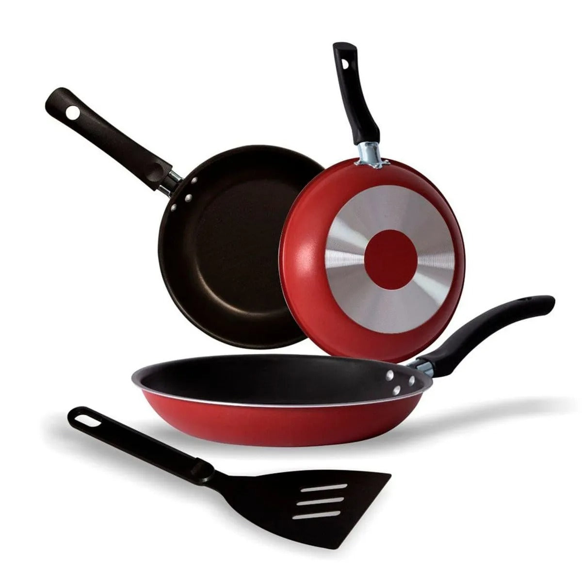 Kit Frigideira em Alumínio Antiaderente com Espatula Vermelho 17/21/25 Marpal