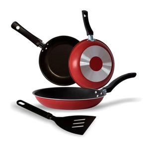 Kit Frigideira em Alumínio Antiaderente com Espatula Vermelho 17/21/25 Marpal