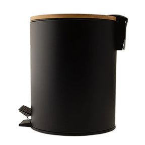 Lixeira Pedal Tampa de Bambu Cesto Removível Branca 5L 25,5x20x25,5cm LM4185MO - honeyhome