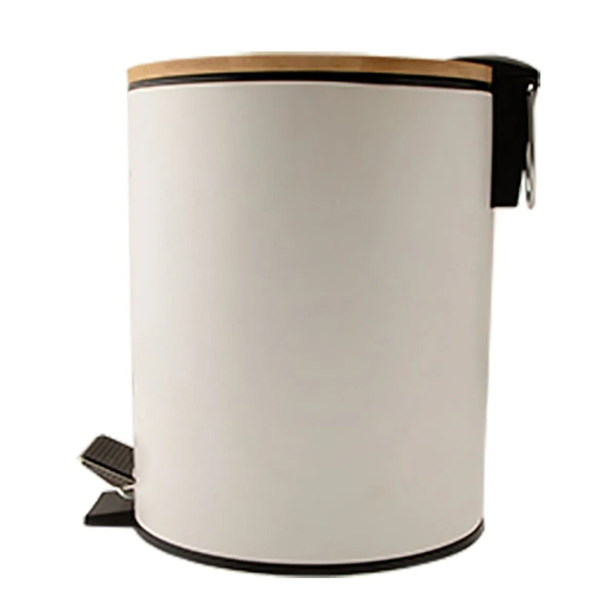 Lixeira Pedal Tampa de Bambu Cesto Removível Branca 5L 25,5x20x25,5cm LM4185MO - honeyhome