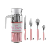 Jogo de Talheres New Caprese Inox Cabo Plástico Rosa Com Jarra de Vidro 25 Peças A66511 - Fratelli