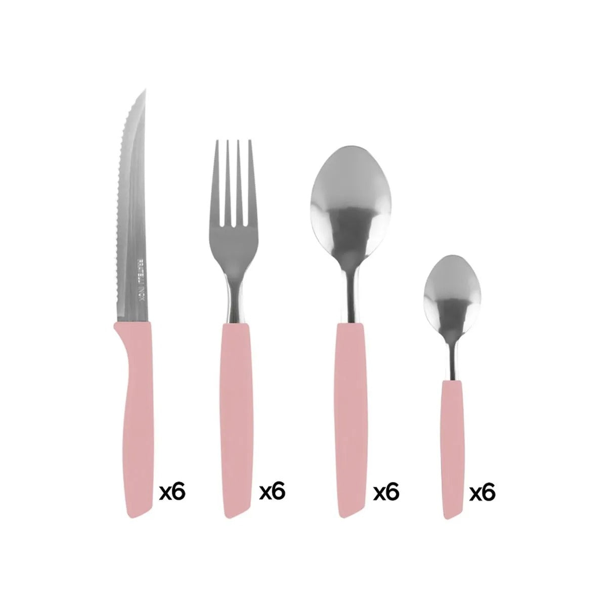 Jogo de Talheres New Caprese Inox Cabo Plástico Rosa Com Jarra de Vidro 25 Peças A66511 - Fratelli