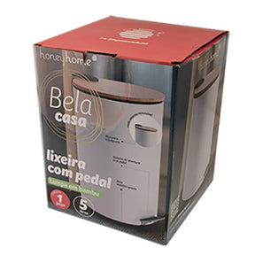 Lixeira Pedal Tampa de Bambu Cesto Removível Branca 5L 25,5x20x25,5cm LM4185MO - honeyhome