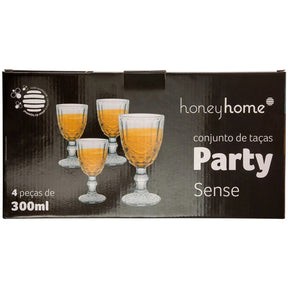 Conjunto De Taças de Vidro 300ml 4 Peças Party Sense - honeyhome