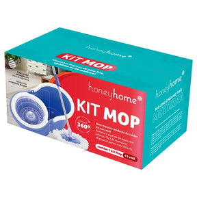 Kit Mop Giratório Moderna Balde Plástico Alça E Cabo Metálico 45x25,5x22cm LM2925MO - honeyhome
