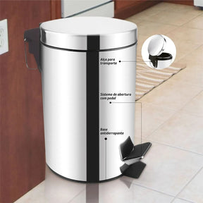 Lixeira Pedal Aço Inox 12 Litros com Cesto Removível LM0005 - honeyhome
