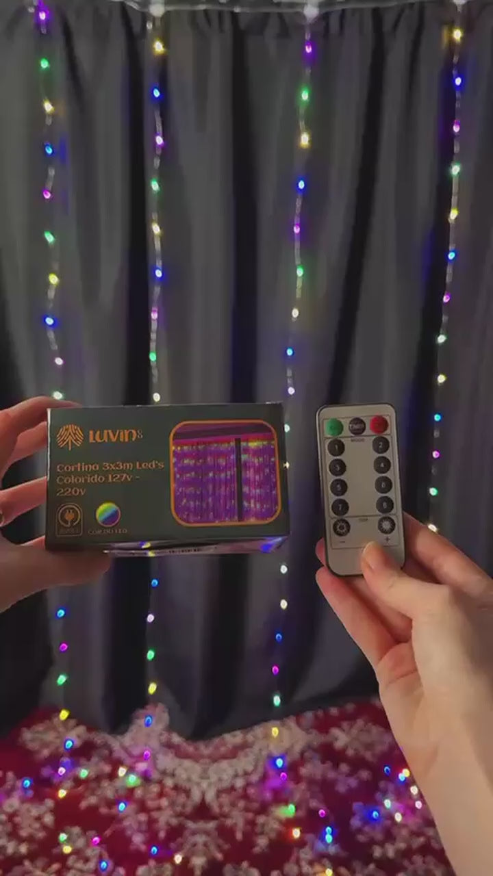 Cortina 3x3m Pisca Pisca 300 Leds Bivolt Decoração De Natal - Colorido