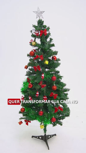 Kit Árvore De Natal 1,20m Decorada Verde Pinheiro Canadense Cheios Grande Pé De Ferro Premium