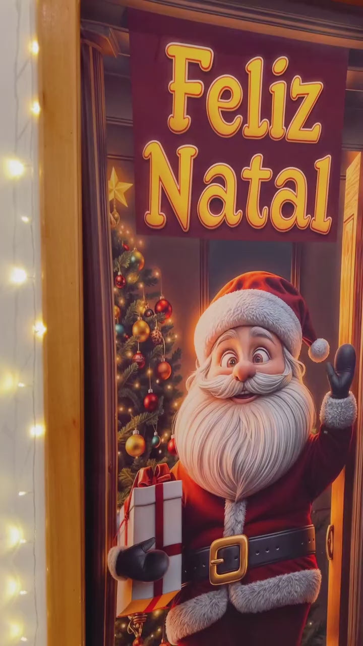 Capa De Porta Natalino Painel Papai Noel Decorativo em Tecido 0,85x2,10m Com Elástico