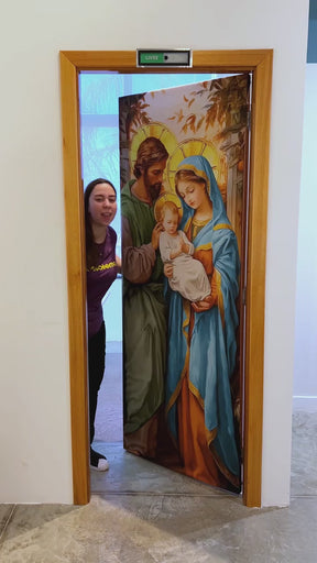 Capa De Porta Natal Religioso em Tecido Para Decoração 0,85x2,10m Com Elástico