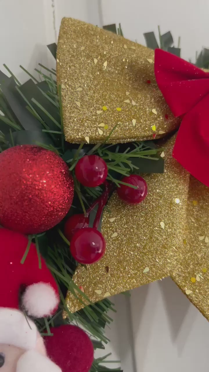 Guirlanda De Papai Noel Com Laços E Enfeites Vermelho Natal